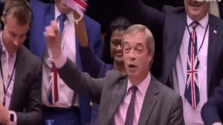 WATCH: Brexit Party Defiantly Waves Flags As They Leave The EU Parliament For Good